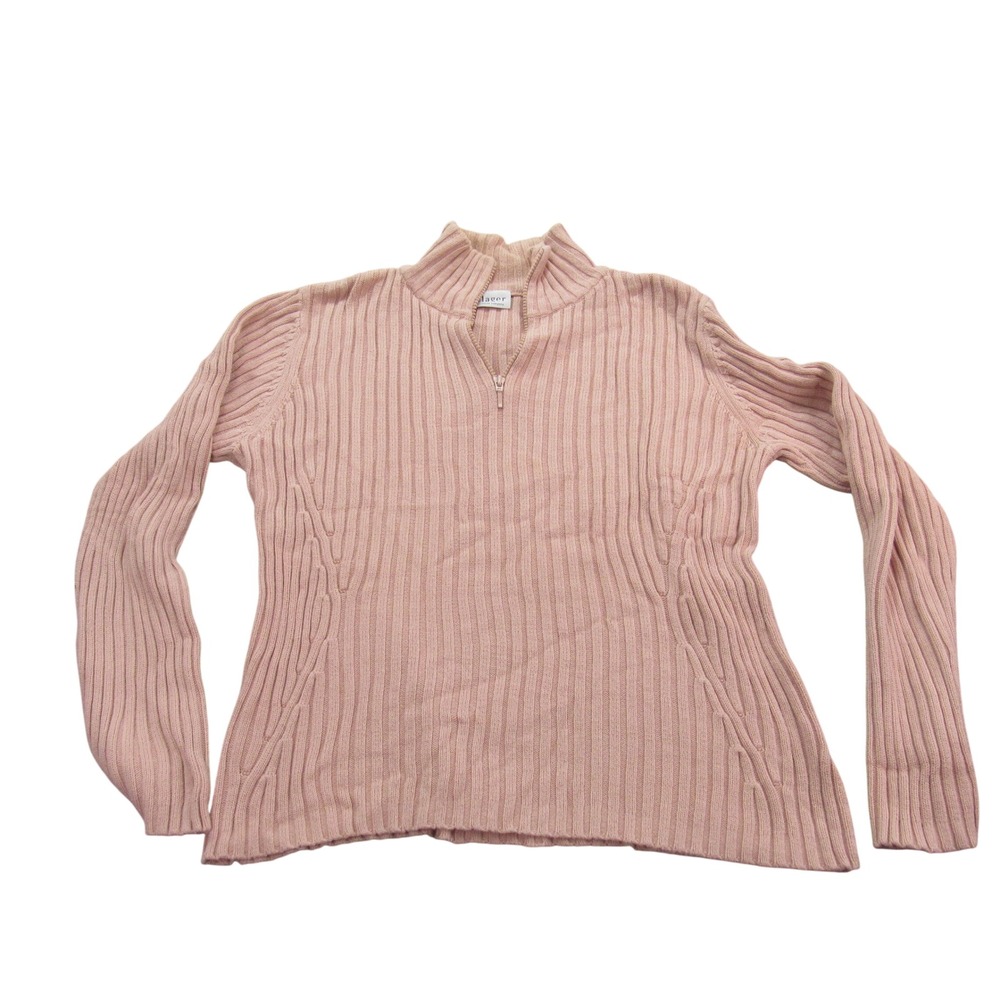 Villager Liz Claiborne Company Womens Quarter Zip Ribbed Knit Sweater XL Pink‎